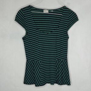 Anthropologie Teal and Black Striped Short Sleeve Top
